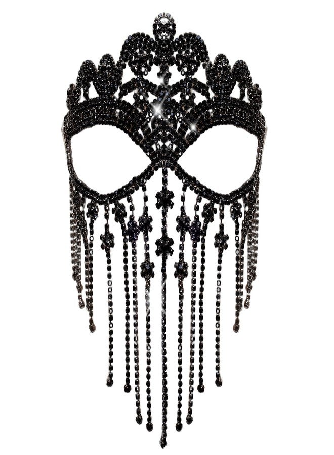Avxdbr Tassel Mask Chain Gothic Veil Chain Costume Party Mask for Women Rhinestone Face Jewelry for Prom Night Clubs Christmas Halloween - Image 1